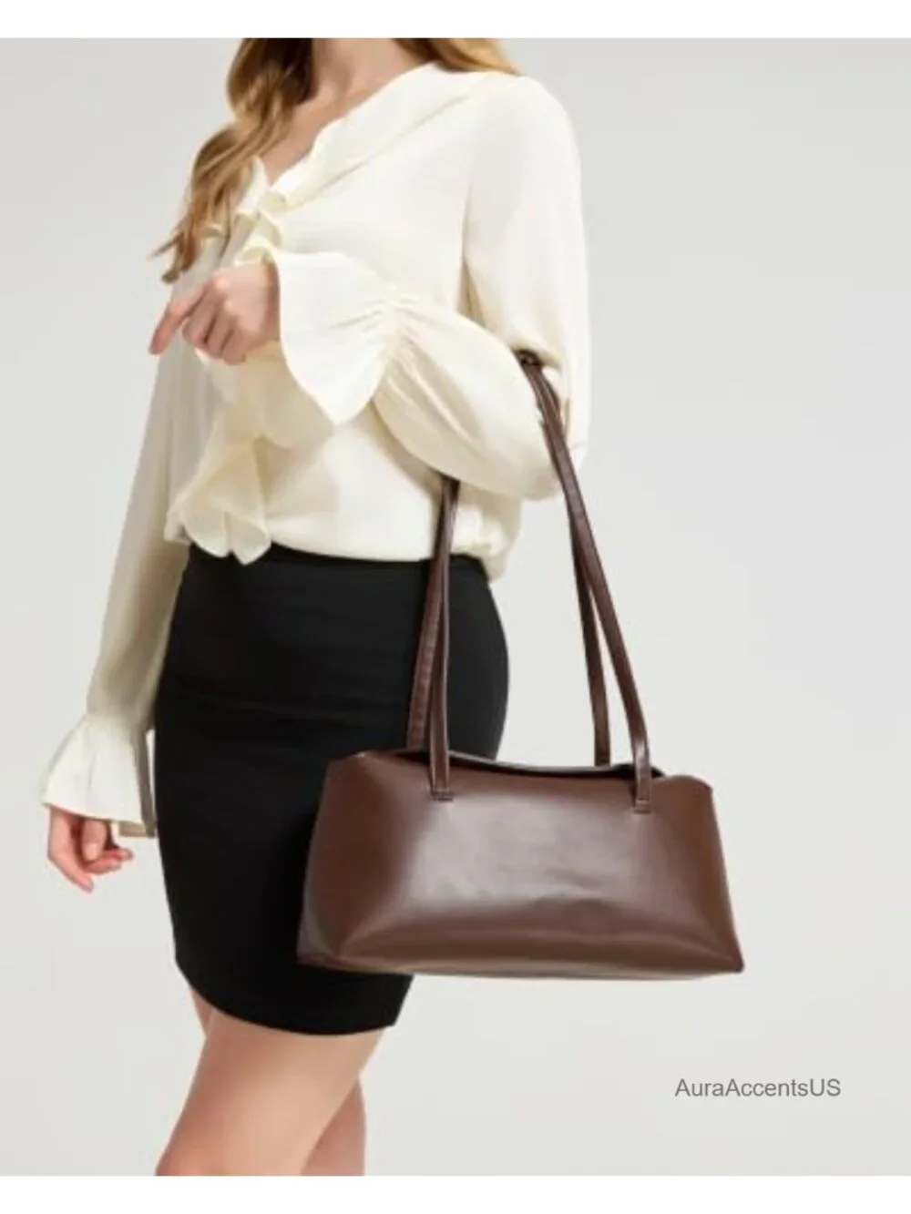 Faux Leather Hobo Satchel Shoulder Bag with Magnetic Closure